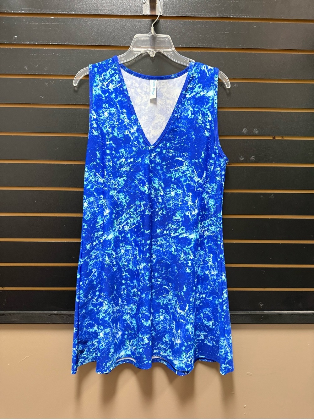 Patti Biggs Blue Marble Print UPF 50 Sleeveless Resort Dress Size M